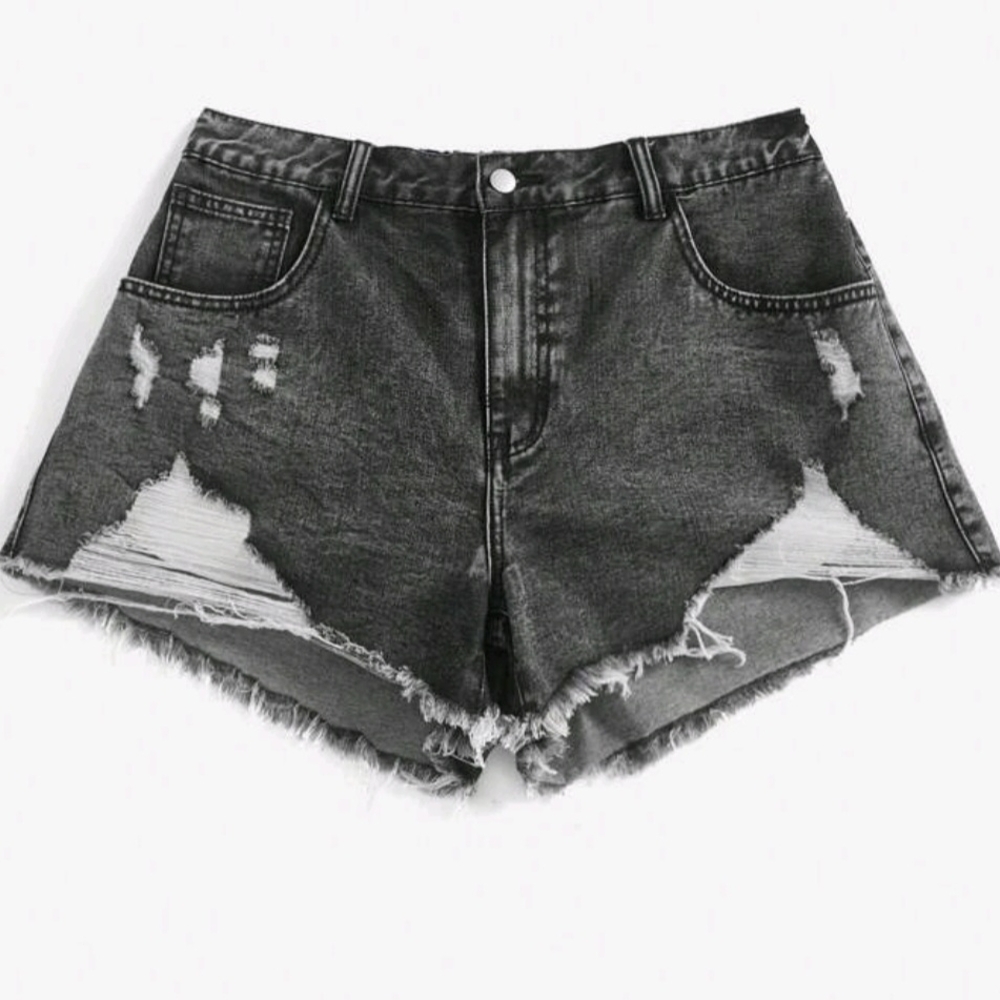 SHEIN Black Jean Shorts Distressed Casual Style